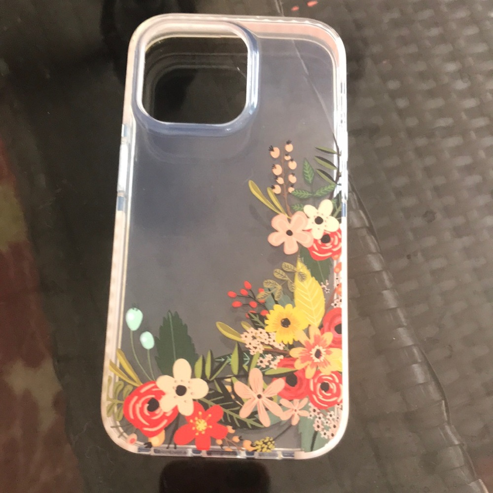 Floral Clear I-Phone 13 pro Case with Red and Yellow Accents